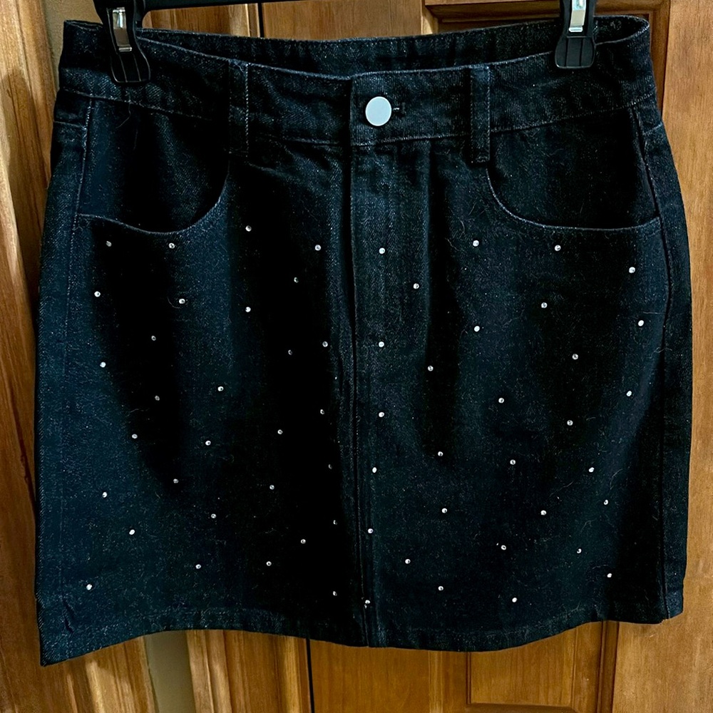 Black Rhinestone Studded Skirt